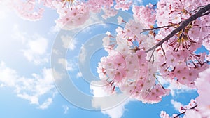 Cherry blossom pink petals against a backdrop of blue sky