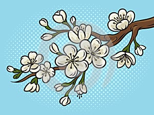 Cherry blossom pinup pop art raster illustration
