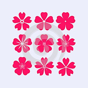 Cherry blossom or sakura flower icon set. Flat vector illustration