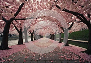 Cherry Blossom Salute: Stroll along a stone path