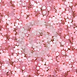 Cherry blossom seamless pattern. Pink flowers on a pink background