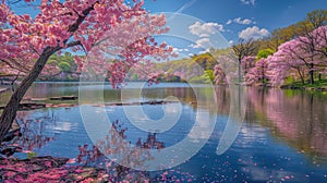 Cherry Blossom Spectacle at Hurd Park, Dover, NJ - Summer Version with Lush Green Leaves