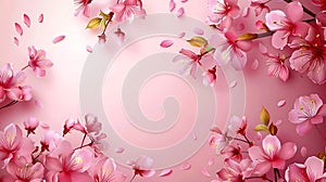 Cherry blossom spring background with pink sakura flowers. Vector illustration.