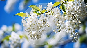 cherry blossom in spring, closeup of beautiful white flowers