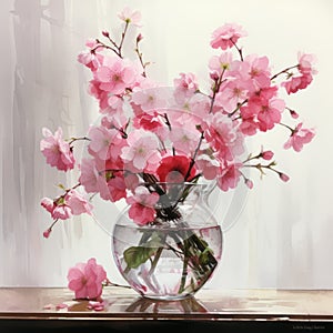 Cherry Blossom Vase: A Delicate Watercolor Painting Of Pink Flowers