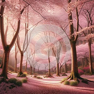 Cherry Blossom Wonderland: AI Generated Dreamy Forest