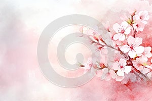 Cherry Blossoms Branch Japanese Pink Sakura Watercolor Painting