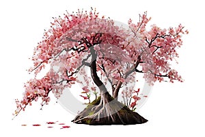 Cherry blossoms Pink spring tree on Isolated Transparent png background. 3D illustration spring. Generative ai