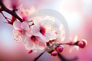 Cherry branch blossom background. Generative ai