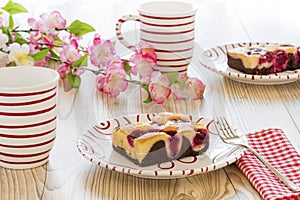 Cherry cake with coffee