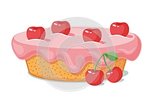 Cherry cake with cream cartoon vector illustration