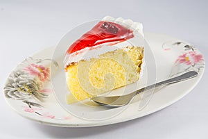 Cherry cheesecake macro with fork