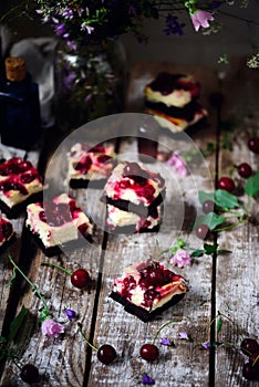 Cherry cheesecake swirl brownies.style rustic