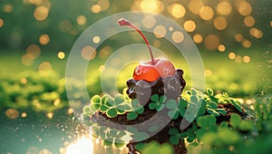 Chocolate Covered Cherry on Clover in Sunlight