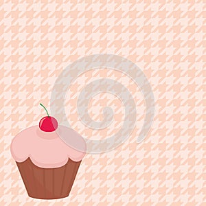 Cherry cupcake on houndstooth vector background