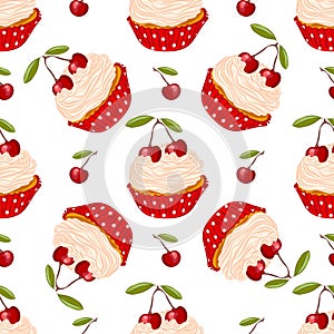 Cherry cupcake seamless pattern