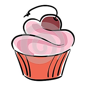 Cherry cupcake vector icon