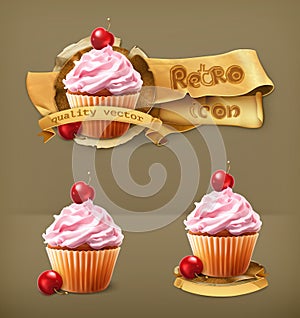 Cherry cupcakes, vector icons