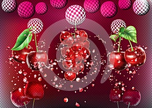 Cherry and Currant red into splashes of juice on a abstract background