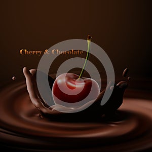 Cherry falling in the chocolate