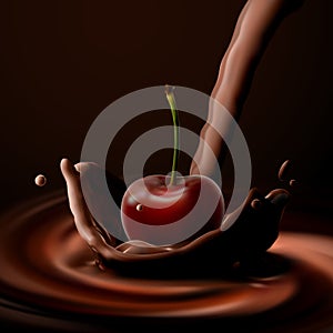 Cherry falling in the chocolate