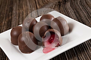 Cherry filled chocolate candy,dish