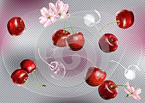Cherry and flower on a abstract background