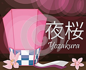 Cherry Flowers and Pink Lantern to Light up Yozakura Event, Vector Illustration