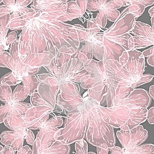Cherry flowers seamless pattern, spring blossom. Retro vector background