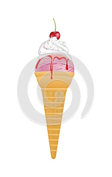 Cherry ice cream in cone