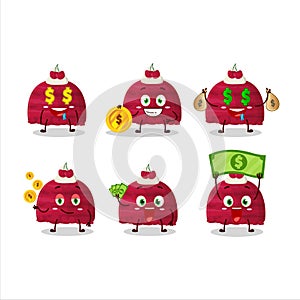 Cherry ice cream scoops cartoon character with cute emoticon bring money