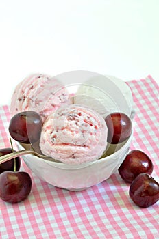 Cherry ice cream and Vanilla ice cream with fresh Cherries