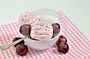 Cherry ice cream and Vanilla ice cream with fresh Cherries