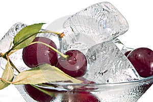 Cherry and ice in glass