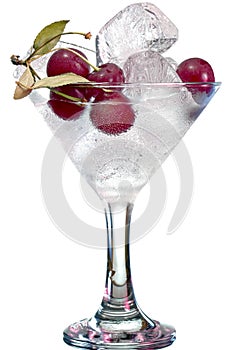 Cherry and ice in glass