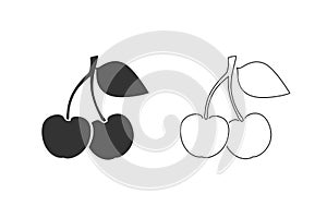 Cherry icon set on white. vector