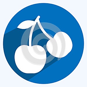 Cherry Icon in trendy long shadow style isolated on soft blue background