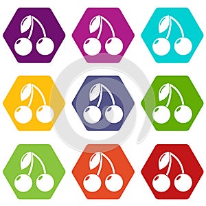 Cherry icons set 9 vector