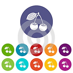 Cherry icons set vector color