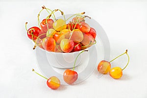 Cherry isolated on white background. Agriculture. Close-up. Top view