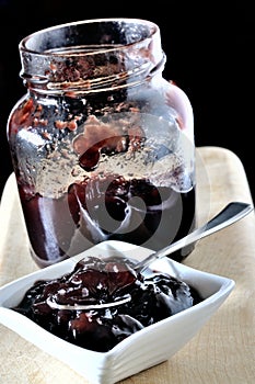 Cherry jam in a small bowl