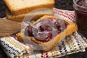 Cherry jam on toast