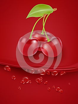Cherry juice close up. Fresh cherry juice. 3d vector illustration.