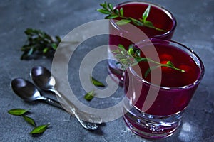 Cherry Kissel or kisel - Russian traditional sweet drink, in two glasses