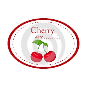 Cherry label vector disign isolated on white background. Round label