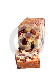 Cherry Madeira cake isolated on white background