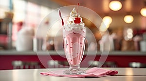 Cherry Milkshake in a Classic American Diner - food photography - made with Generative AI tools