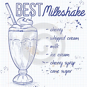 Cherry milkshake recipe on a notebook page