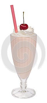 Cherry milkshake with whipped cream isolated