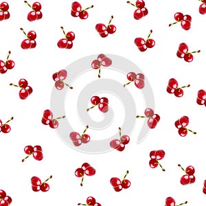 Cherry pattern isolated on a white background top view of a flat style